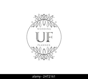UF Initials Letter Hochzeit Monogram Logos Kollektion, handgezeichnete moderne minimalistische und florale Vorlagen für Einladungskarten, Save the Date, elegant Stock Vektor