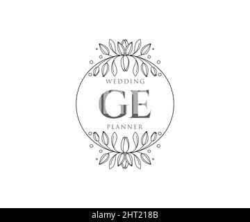 GE Initials Letter Wedding Monogram Logos Kollektion, handgezeichnete moderne minimalistische und florale Vorlagen für Einladungskarten, Save the Date, elegant Stock Vektor