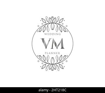 VM Initials Letter Hochzeit Monogram Logos Kollektion, handgezeichnete moderne minimalistische und florale Vorlagen für Einladungskarten, Save the Date, elegant Stock Vektor