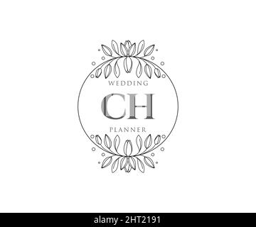 CH Initialen Brief Hochzeit Monogramm Logos Kollektion, handgezeichnete moderne minimalistische und florale Vorlagen für Einladungskarten, Save the Date, elegant Stock Vektor