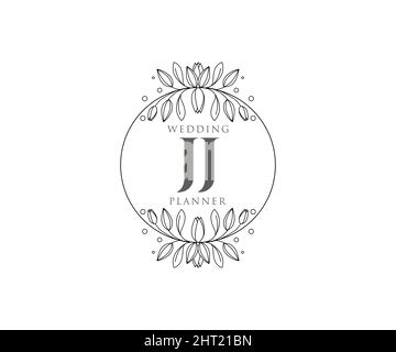 JJ Initials Letter Hochzeitslogos-Kollektion, handgezeichnete, moderne, minimalistische und florale Vorlagen für Einladungskarten, Save the Date, elegant Stock Vektor