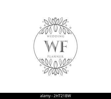 WF Initials Letter Hochzeitslogos Kollektion, handgezeichnete moderne minimalistische und florale Vorlagen für Einladungskarten, Save the Date, elegant Stock Vektor