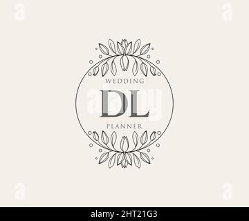 DL Initials Letter Hochzeit Monogram Logos Kollektion, handgezeichnete moderne minimalistische und florale Vorlagen für Einladungskarten, Save the Date, elegant Stock Vektor