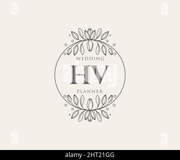 HV Initials Letter Hochzeit Monogram Logos Kollektion, handgezeichnete moderne minimalistische und florale Vorlagen für Einladungskarten, Save the Date, elegant Stock Vektor