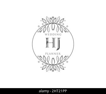 HJ Initials Letter Hochzeit Monogram Logos Kollektion, handgezeichnete moderne minimalistische und florale Vorlagen für Einladungskarten, Save the Date, elegant Stock Vektor