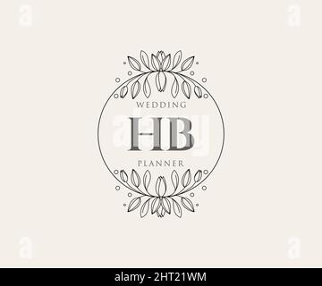 HB Initialen Brief Hochzeit Monogram Logos Kollektion, handgezeichnete moderne minimalistische und florale Vorlagen für Einladungskarten, Save the Date, elegant Stock Vektor