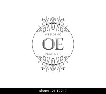 OE Initials Letter Hochzeit Monogram Logos Kollektion, handgezeichnete moderne minimalistische und florale Vorlagen für Einladungskarten, Save the Date, elegant Stock Vektor