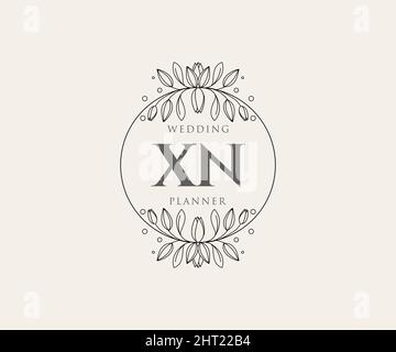 XN Initials Letter Hochzeit Monogram Logos Kollektion, handgezeichnete moderne minimalistische und florale Vorlagen für Einladungskarten, Save the Date, elegant Stock Vektor