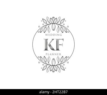 KF Initials Letter Hochzeit Monogram Logos Kollektion, handgezeichnete moderne minimalistische und florale Vorlagen für Einladungskarten, Save the Date, elegant Stock Vektor