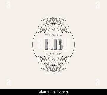 LB Initials Letter Hochzeit Monogram Logos Kollektion, handgezeichnete moderne minimalistische und florale Vorlagen für Einladungskarten, Save the Date, elegant Stock Vektor