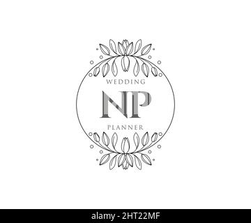 NP Initials Letter Hochzeit Monogram Logos Kollektion, handgezeichnete moderne minimalistische und florale Vorlagen für Einladungskarten, Save the Date, elegant Stock Vektor