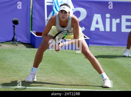 Der spanische Tennisspieler Garbiñe Muguruza während des Mallorca Open Tennisturniers im Jahr 2016 auf den Tennisplätzen von Santa Ponsa, Calvia, Mallorca. Stockfoto