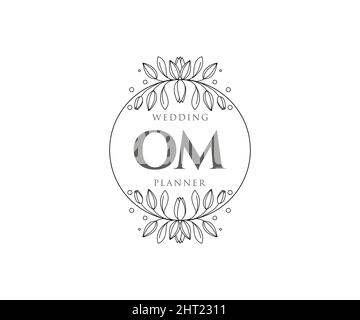 OM Initials Letter Hochzeit Monogram Logos Kollektion, handgezeichnete moderne minimalistische und florale Vorlagen für Einladungskarten, Save the Date, elegant Stock Vektor