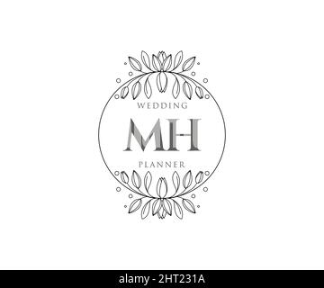 MH Initials Letter Hochzeit Monogram Logos Kollektion, handgezeichnete moderne minimalistische und florale Vorlagen für Einladungskarten, Save the Date, elegant Stock Vektor