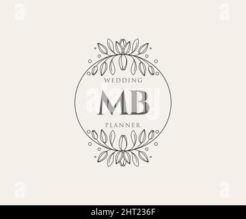 MB Initials Letter Hochzeitslogos Kollektion, handgezeichnete moderne minimalistische und florale Vorlagen für Einladungskarten, Save the Date, elegant Stock Vektor