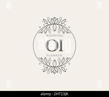 OI Initials Letter Hochzeit Monogram Logos Kollektion, handgezeichnete moderne minimalistische und florale Vorlagen für Einladungskarten, Save the Date, elegant Stock Vektor