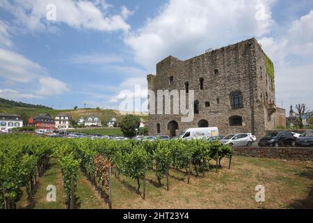 Brömserburg, erbaut um das 12.. Jahrhundert, in Rüdesheim am Rhein, Hessen, Deutschland Stockfoto