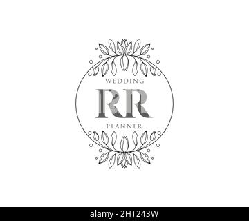 RR Initials Letter Hochzeit Monogram Logos Kollektion, handgezeichnete moderne minimalistische und florale Vorlagen für Einladungskarten, Save the Date, elegant Stock Vektor