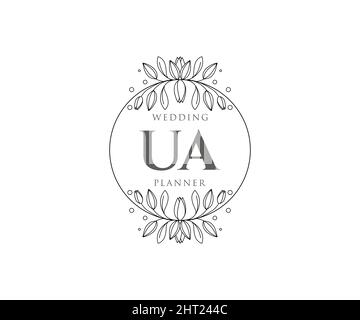 UA Initials Letter Hochzeit Monogram Logos Kollektion, handgezeichnete moderne minimalistische und florale Vorlagen für Einladungskarten, Save the Date, elegant Stock Vektor