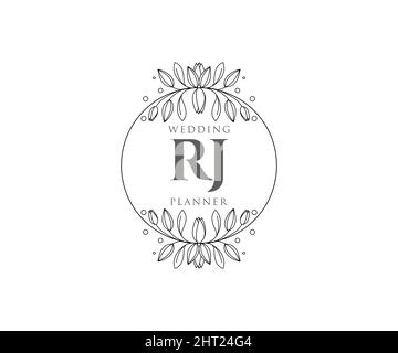 RJ Initials Letter Hochzeit Monogram Logos Kollektion, handgezeichnete moderne minimalistische und florale Vorlagen für Einladungskarten, Save the Date, elegant Stock Vektor