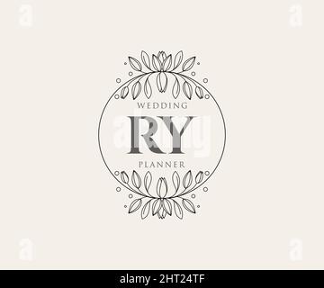 RY Initials Letter Hochzeit Monogram Logos Kollektion, handgezeichnete moderne minimalistische und florale Vorlagen für Einladungskarten, Save the Date, elegant Stock Vektor