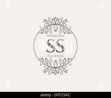 SS Initials Letter Hochzeit Monogram Logos Kollektion, handgezeichnete moderne minimalistische und florale Vorlagen für Einladungskarten, Save the Date, elegant Stock Vektor