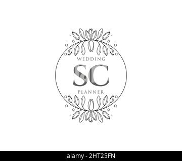 SC Initials Letter Hochzeit Monogram Logos Kollektion, handgezeichnete moderne minimalistische und florale Vorlagen für Einladungskarten, Save the Date, elegant Stock Vektor