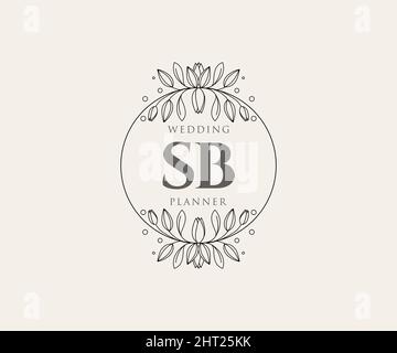 SB Initials Letter Hochzeit Monogram Logos Kollektion, handgezeichnete moderne minimalistische und florale Vorlagen für Einladungskarten, Save the Date, elegant Stock Vektor