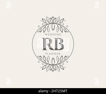 RB Initials Letter Hochzeit Monogram Logos Kollektion, handgezeichnete moderne minimalistische und florale Vorlagen für Einladungskarten, Save the Date, elegant Stock Vektor