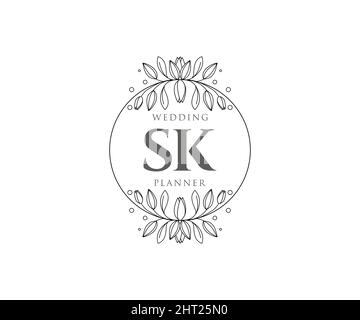 SK Initials Letter Hochzeit Monogram Logos Kollektion, handgezeichnete moderne minimalistische und florale Vorlagen für Einladungskarten, Save the Date, elegant Stock Vektor