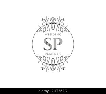 SP Initialen Brief Hochzeit Monogramm Logos Kollektion, handgezeichnete moderne minimalistische und florale Vorlagen für Einladungskarten, Save the Date, elegant Stock Vektor