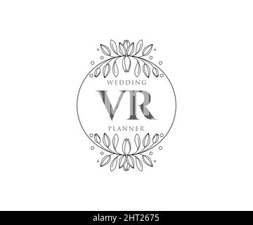 VR Initialen Brief Hochzeit Monogram Logos Kollektion, handgezeichnete moderne minimalistische und florale Vorlagen für Einladungskarten, Save the Date, elegant Stock Vektor