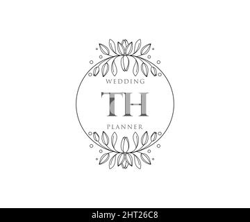 TH Initialen Brief Hochzeit Monogramm Logos Kollektion, handgezeichnete moderne minimalistische und florale Vorlagen für Einladungskarten, Save the Date, elegant Stock Vektor