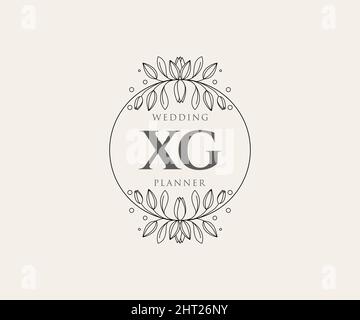 XG Initials Letter Hochzeit Monogram Logos Kollektion, handgezeichnete moderne minimalistische und florale Vorlagen für Einladungskarten, Save the Date, elegant Stock Vektor