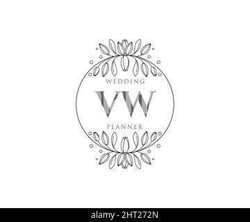 VW Initials Letter Hochzeitslogos Kollektion, handgezeichnete moderne minimalistische und florale Vorlagen für Einladungskarten, Save the Date, elegant Stock Vektor