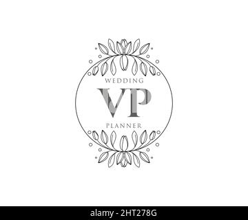 VP Initials Letter Hochzeitslogos-Kollektion, handgezeichnete, moderne, minimalistische und florale Vorlagen für Einladungskarten, Save the Date, elegant Stock Vektor