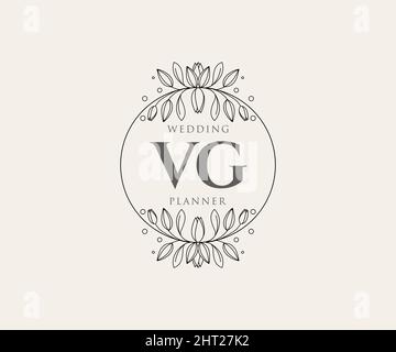 VG Initials Letter Hochzeit Monogram Logos Kollektion, handgezeichnete moderne minimalistische und florale Vorlagen für Einladungskarten, Save the Date, elegant Stock Vektor