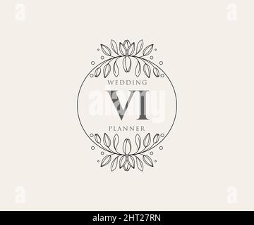 VI Initialen Brief Hochzeit Monogram Logos Kollektion, handgezeichnete moderne minimalistische und florale Vorlagen für Einladungskarten, Save the Date, elegant Stock Vektor