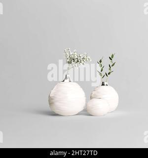Set von dekorativen modernen weißen Vasen isoliert auf hellem Hintergrund Stockfoto