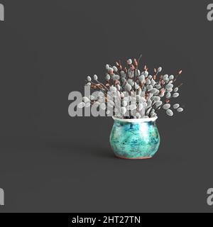 Dekorative Vase aus Hagebutten isoliert auf dunklem Hintergrund Stockfoto