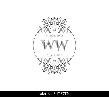 WW Initials Letter Hochzeit Monogram Logos Kollektion, handgezeichnete moderne minimalistische und florale Vorlagen für Einladungskarten, Save the Date, elegant Stock Vektor