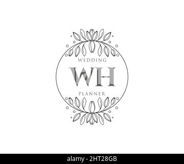 WH Initials Letter Hochzeit Monogram Logos Kollektion, handgezeichnete moderne minimalistische und florale Vorlagen für Einladungskarten, Save the Date, elegant Stock Vektor