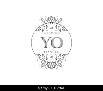 YO Initials Letter Hochzeit Monogram Logos Kollektion, handgezeichnete moderne minimalistische und florale Vorlagen für Einladungskarten, Save the Date, elegant Stock Vektor