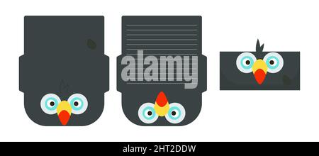 Nette schöne Tukan Schreiben Schreibwaren Papier Laser schneiden Karte Vorlage. Tierdesign für Begrüßung, Einladung, Dankeskarten. Vektormaterial Stock Vektor