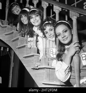 Erste Nacht im „Passion Flower Hotel“ im Prince of Wales Theatre. L-R Pauline Collins, Jean Muir, Jane Birkin, Karen Fernald und Franziska Annis. 25.. August 1965. Stockfoto