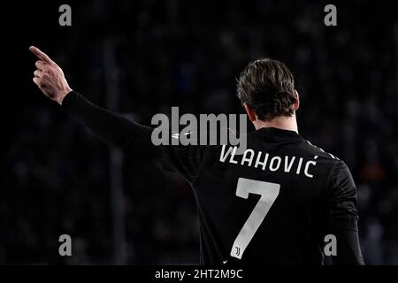 Empoli, Italien. 26.. Februar 2022. Dusan Vlahovic vom FC Juventus während des Fußballspiels der Serie A zwischen dem FC Empoli und dem FC Juventus im Stadion Carlo Castellani in Empoli (Italien), 26.. Februar 2022. Foto Andrea Staccioli/Insidefoto Kredit: Insidefoto srl/Alamy Live News Stockfoto