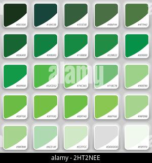 Farbpalette mit grünen Farbfeldern. Design im Neomorphismus-Stil Stock Vektor