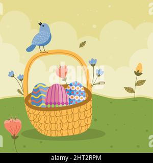 osterkorb mit Vogel und Eiern Stock Vektor