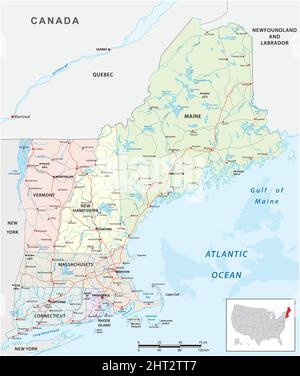 vektor-Straßenkarte der sechs neuen england-Staaten, vereinigte Staaten Stock Vektor