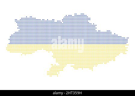 Karte im Dot-Stil in der Ukraine, die in der Nationalflagge auf Weiß isoliert ist. Vektorgrafiken Stock Vektor